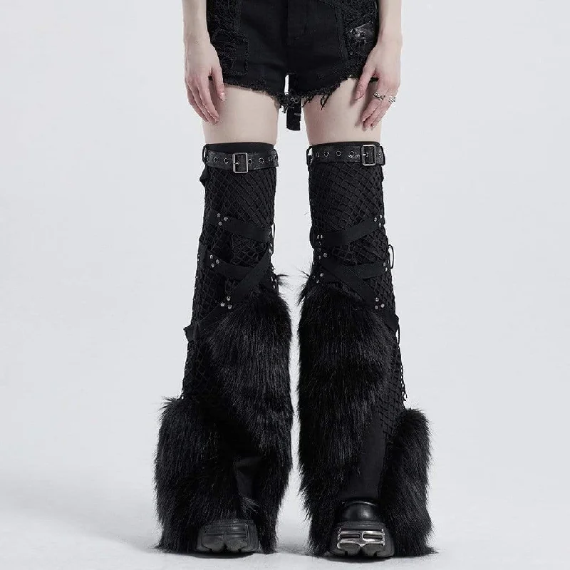 Sale Alert Women's Gothic Net Splicing Faux Fur Leg Warmers