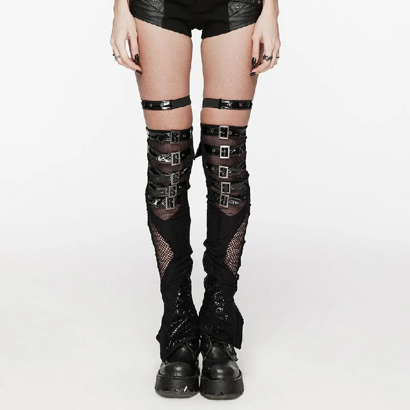 Weekend Specials to Love Women's Punk Irregular Mesh Splice Buckle Leg Warmer with Garter