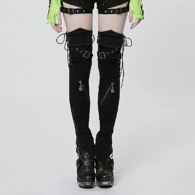 Discount Mania Women's Punk Strappy Big-pocket Irregular Leg Warmers